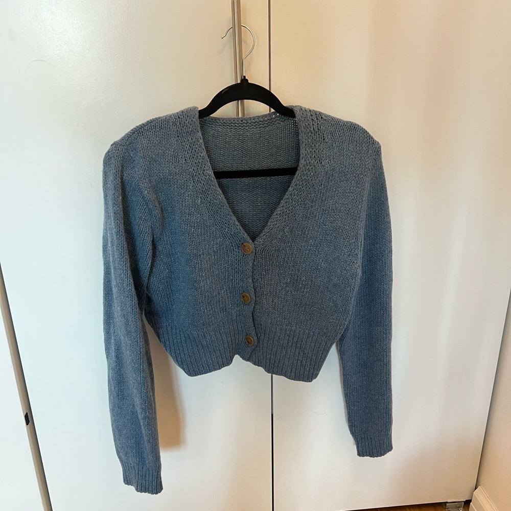 blue cropped knit sweater